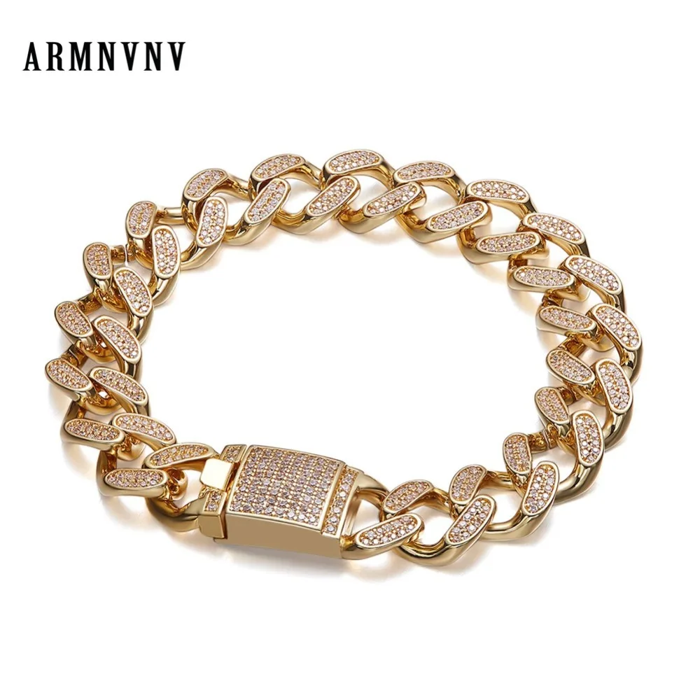 Мужской браслет ARMNVNV блестящий в стиле хип хоп с кубическим цирконием и круглой