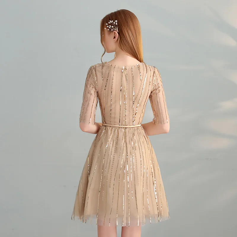 Vivian's Bridal 2018 Блестки Золотые листья пояса женское короткое вечернее платье