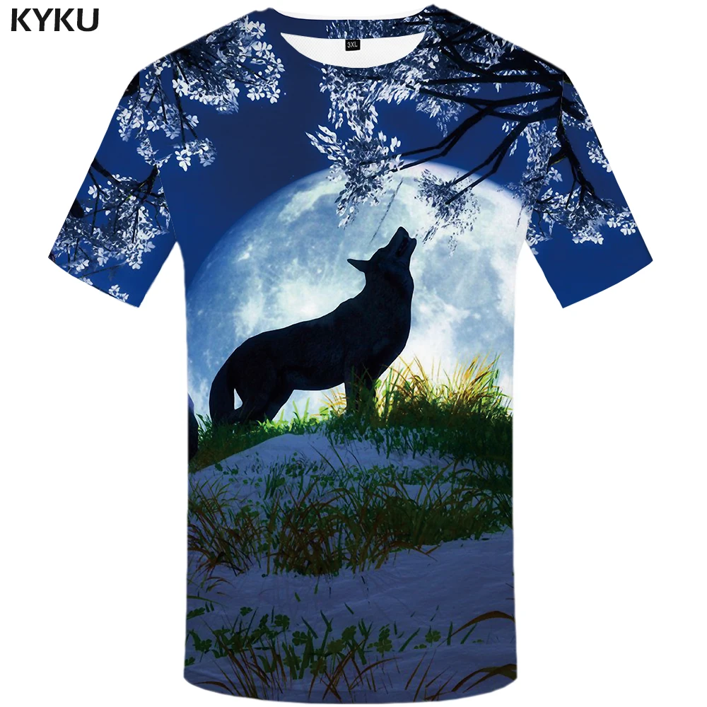 KYKU Wolf/футболка с цветочным принтом мужская одежда коротким рукавом Забавные