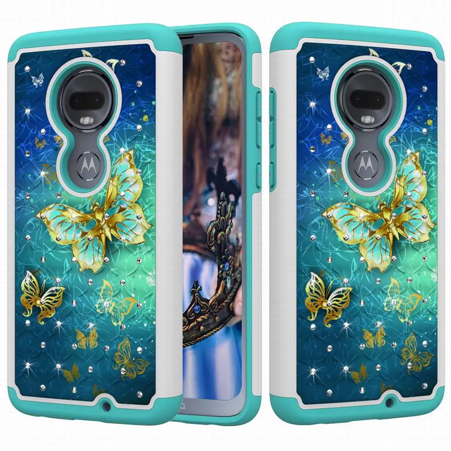 2 в 1 Алмазный чехол для телефона Moto G7 Plus Play Power цветной мерцающий узор TPU + PC Z4