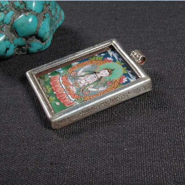 Непальская ручная работа серебро 925 пробы 4 подвеска с avalokiteshvara тибетская тангка