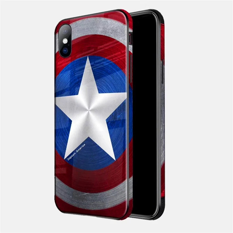 Captain Чехол из закаленного стекла Arvin Marvel DC для iPhone XR XS MAX 8 7 6S Plus 7Plus 8Plus Coque с логотипом Ironman Batman, чехол для телефона Capinha - Color: Captain