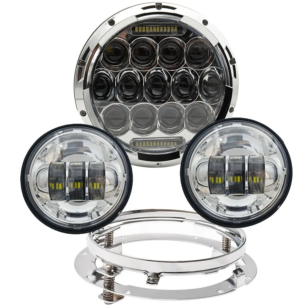 Chrome set 7 дюймов 75 Вт светодиодный головной светильник для Jeep Wrangler JK 4x4 12 v-24 v бег светильник с H4/H13(Подол короче спереди и длиннее сзади) луч для LADA NIVA Nissan Patrol - Испускаемый цвет: Chrome set