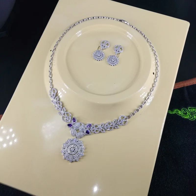 2023 new fashion elegant flower blue/red/green/purple/crystal necklace earring set wedding bride dinner party dress jewelry |