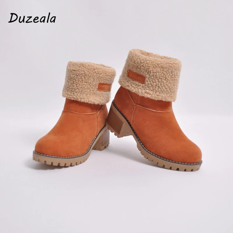 Duzeala/Брендовые женские ботинки; женская зимняя обувь; женские теплые зимние ботинки на меху; ботильоны на квадратном каблуке; Bota Feminina; Botas Mujer