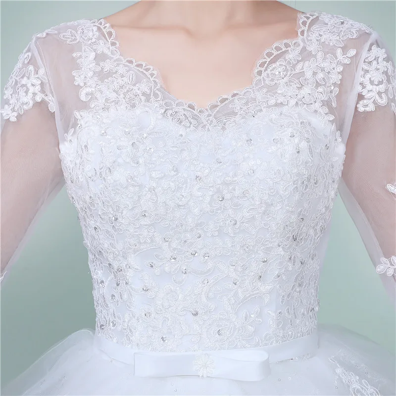 Модное свадебное платье с v-образным вырезом Vestido De Noiva, изготовленное на заказ, королевское длинное платье с аппликацией в виде поезда, кружевное с рукавами 1/2, вышивкой 72