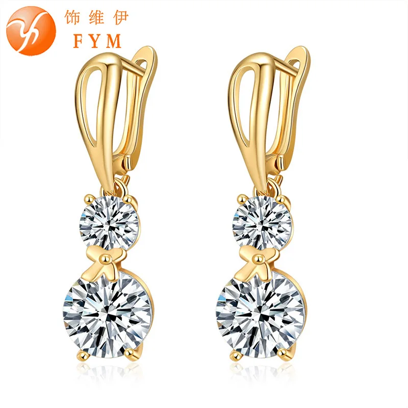 Женские серьги обручи с бантом и фианитом ER0122|fashion hoop earrings|hoop earringscz earrings |