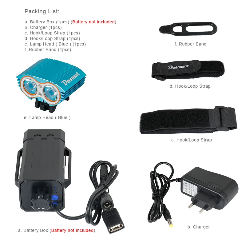 Blue Kit Deemount велосипедная фара 8,4 в передняя фара для велосипеда с двумя ЧИПАМИ 350 люменов опционально#18650 Блок питания 8,4 в 5,0 в выход Велосипедное освещение - Цвет: Blue Kit