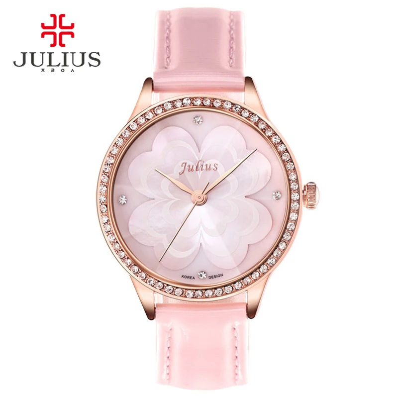 JULIUS Pink Princess Flower Watch Romantic Gift Whatch Women Jelly Rhinestones Brand Watches Lady Girl Retro Watch Clock JA-803