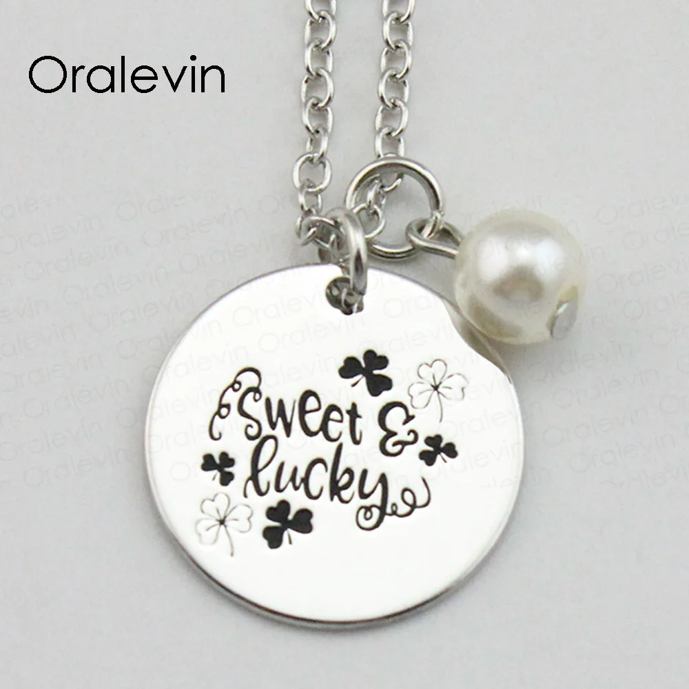 

SWEET LUCKY Inspirational Hand Stamped Engraved Custom Pendant Link Chain Necklace for Women Gift Jewelry,10Pcs/Lot, #LN1913