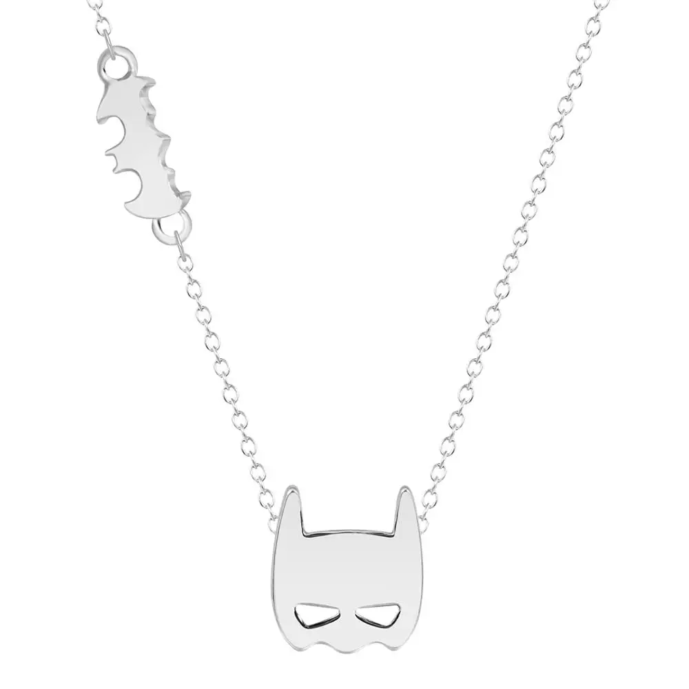 Daisies Batman Necklaces Bat Logo Silhouette and Mask Tiny Pendant Necklace For Women Girl Jewelry - Окраска металла: Посеребренный