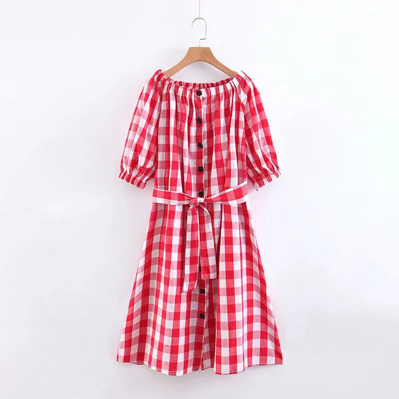 Женское негабаритное клетчатое хлопковое платье Летнее элегантное с