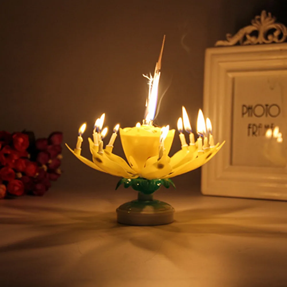 Лидер продаж! Музыкальная свеча в виде цветов лотоса 1 шт. музыкальные сверкающие