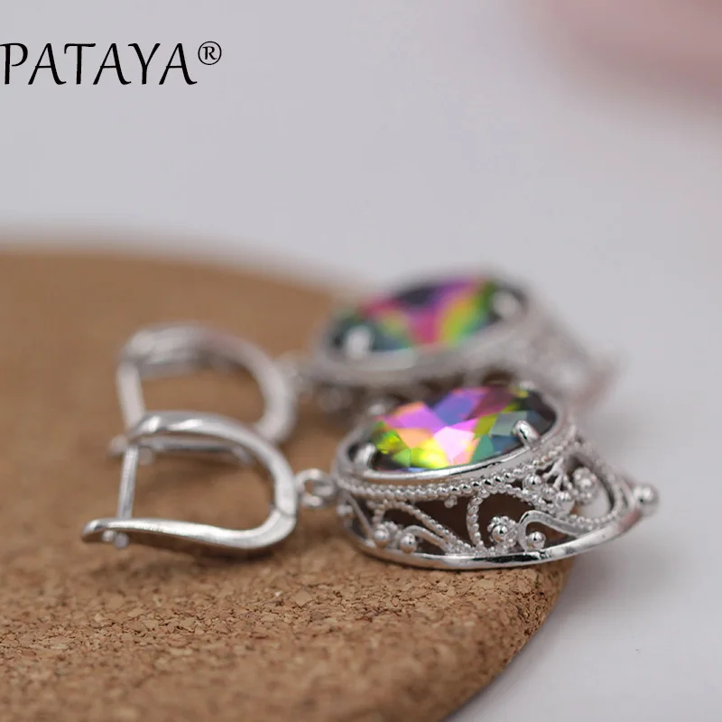 PATAYA, эксклюзивные сережки из настоящего белого золота, разноцветные Круглые висячие серьги из натурального циркония, женские вечерние ювелирные изделия
