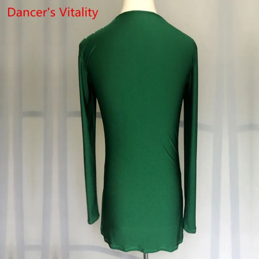 

2018 Custom Made Fashion Latin Dance Dress New Men's Boy's Latin Dance Costumes Diamond Long Sleeves Shirts Top