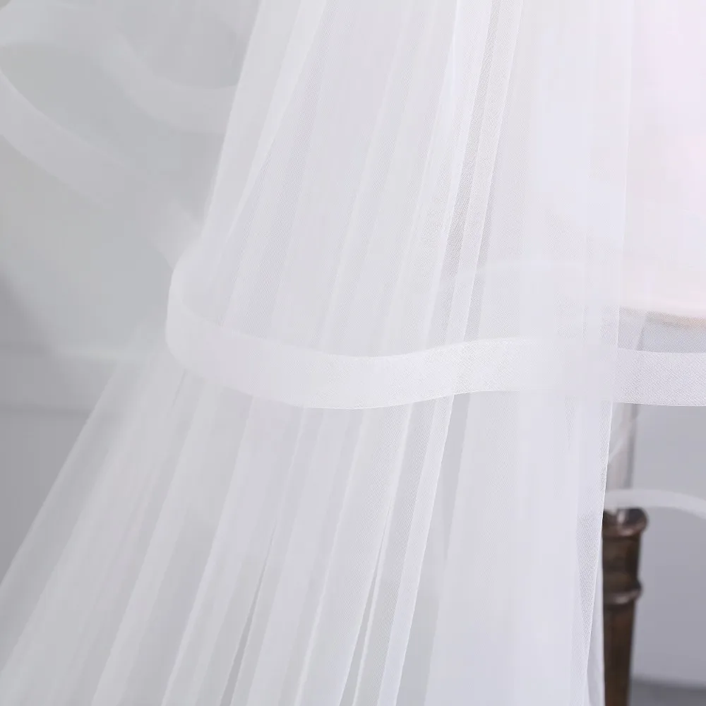 2018 White Ivory Cathedral Wedding Veils Long Ribbon Edge Bridal Veil with Comb Accessories Bride Mantilla | Свадьбы и торжества
