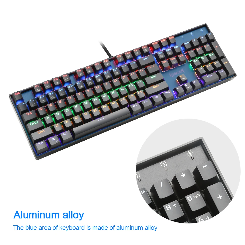 Redragon K551 Радужная USB Механическая игровая клавиатура синий переключатель DIY 104