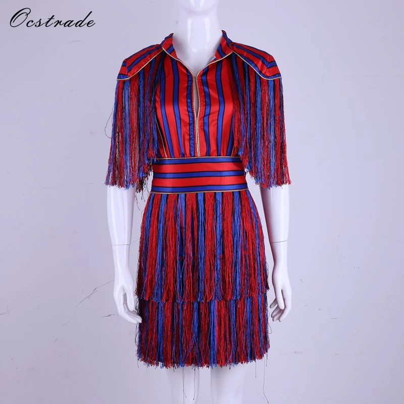 Женское вечернее платье с коротким рукавом Ocstrade красное и синее мини в полоску