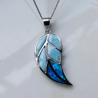 new arrival natural larimar pendant 925 sterling silver larimar pendants fine leaves pendant opal charms for women without chain
