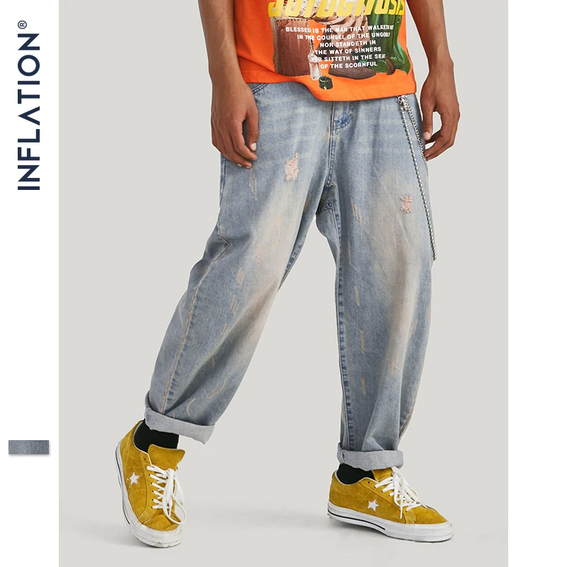 Инфляция 2019 AW Новое поступление уличная Жан Брюки прямые светильник синие джинсы