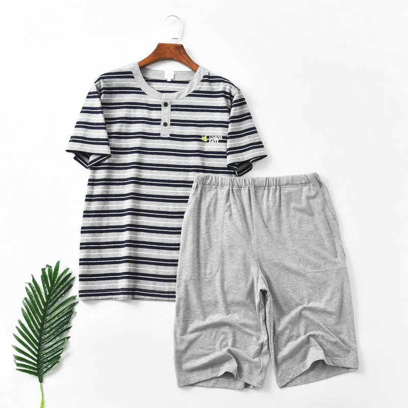 Men's Pajamas Summer Stripes Yjamas Short sleeve Cotton Shorts Mens Pajama set