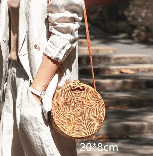 Style-27 Модная ручная Плетеная соломенная сумка через плечо из ротанга, круглые пляжные сумки, женские летние открытые сумки через плечо, популярные дорожные сумки - Цвет: Style-27