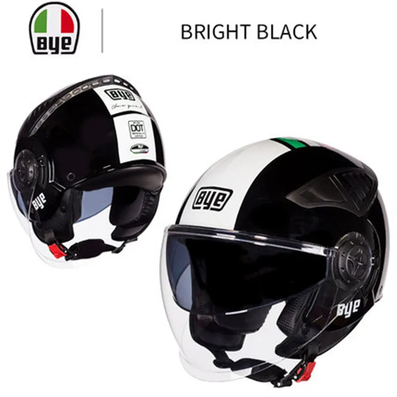 Bright Black Розовый двойной объектив мотоциклетный шлем половина лица ABS мотоциклетный шлем электрический защитный шлем для женщин/мужчин Мото шлем - Цвет: Bright Black