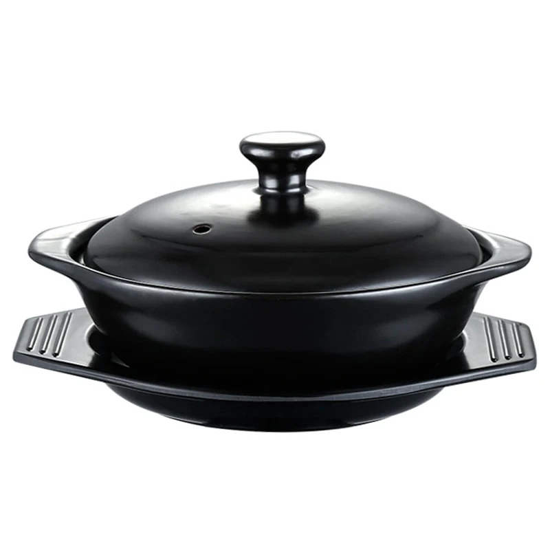610ml with tray Черный эмалированный клейкий горшок для риса, керамическая кастрюля для приготовления пищи, кантонский горшок для приготовления риса, без логотипа, Cocotte Ceramique - Цвет: 610ml with tray
