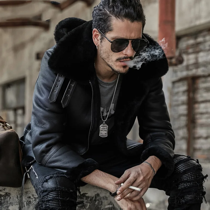 B3 Мужская овчинная куртка с капюшоном оригинальная Летающая мужское меховое