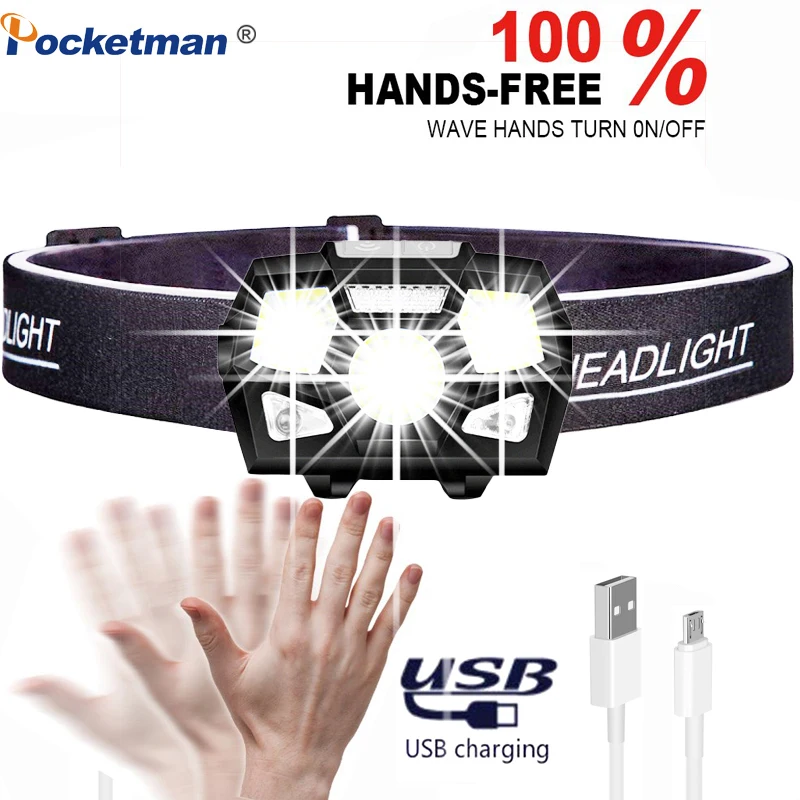 Налобный фонарь налобный индуктивный перезаряжаемый светодиодный 5000 люмен с USB