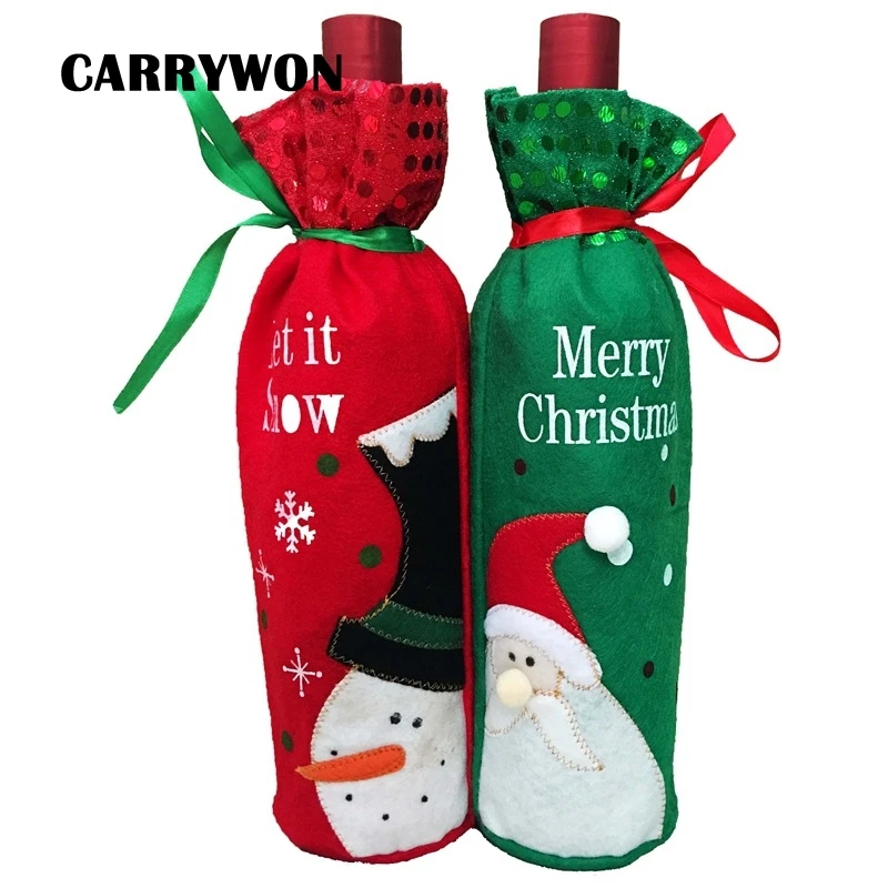CARRYWON Санта Клаус Снеговик дизайн бутылки вина крышка красный подарочные пакеты