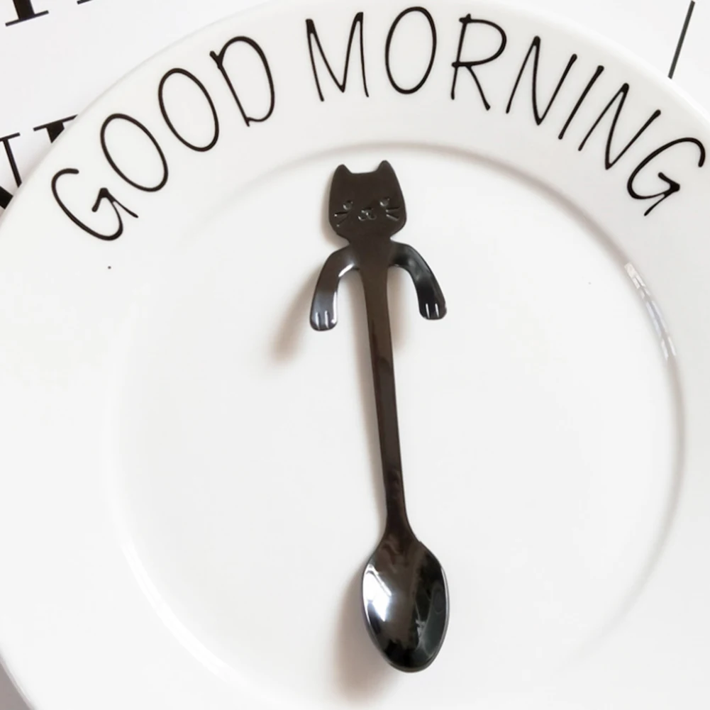 304 милые чайные ложки из нержавеющей стали с котом Висячие чашки для кофе и чая