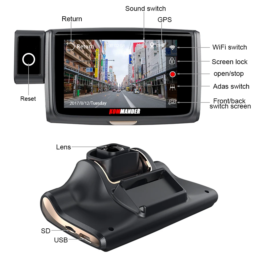 KOMMANDER " ips Wi-Fi видеорегистраторы для автомобилей Камера dual FHD 1080 P Novatek NT96663 Sony290 Сенсор с ночным видением