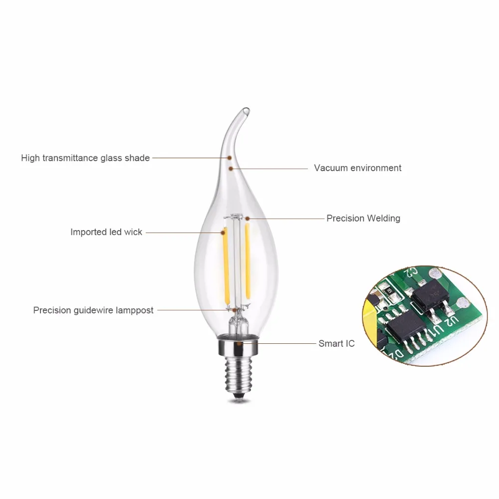 6 шт./лот E14 Светодиодный светильник в форме свечи W 4W 6W 110V 220V Edison накаливания