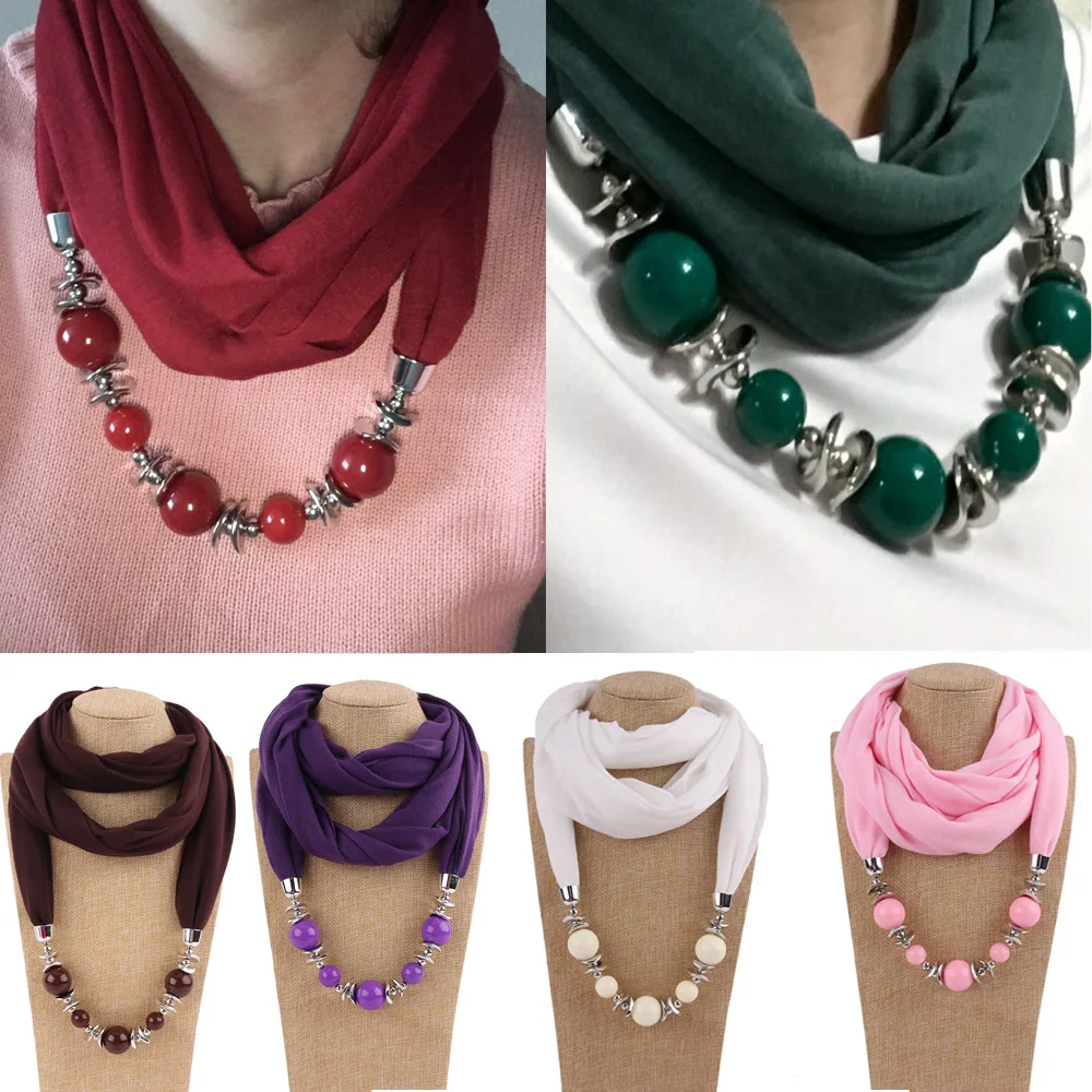 

Women Scarf Necklace Pendants Long Necklace Beads Pendant wrap soft bohemian jewelry Scarf Neckerchief Bijoux Ethnique Femme
