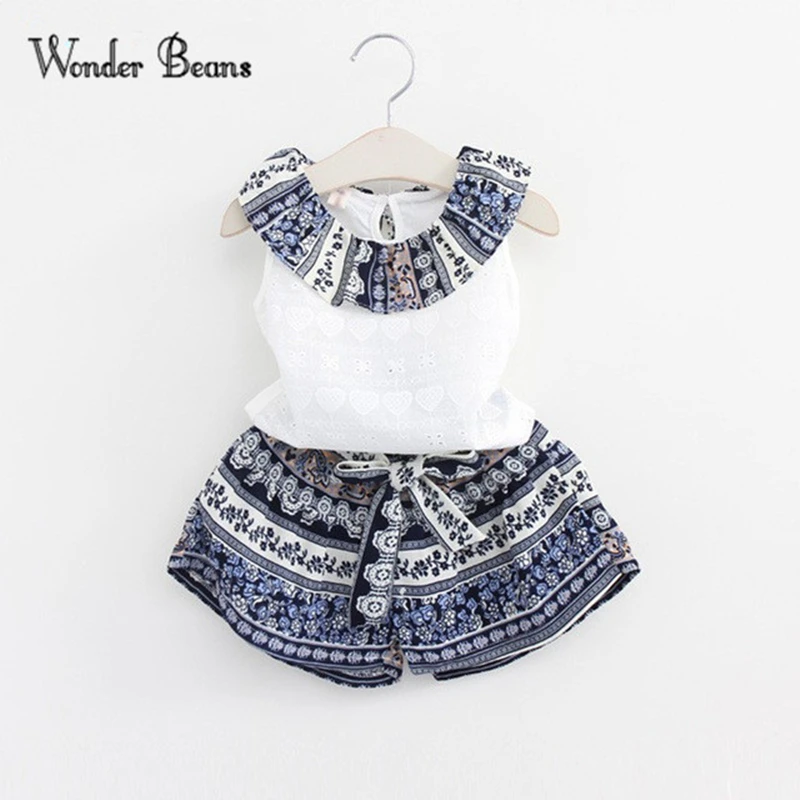 Новинка 2017 года Комплект летней одежды для девочек в деревенском стиле Топ с
