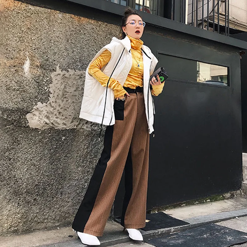 TWOTWINSTYLE повседневные брюки для женщин с высокой талией в стиле пэтчворк хит цветов широкие брюки женская модная одежда осень Новинка