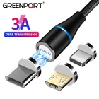 Магнитный кабель GREENPORT для iPhone xs max, зарядное устройство с Micro USB, провод типа C, 3 А, USB-C кабель для быстрой зарядки и передачи данных, Huawei, Samsung S9