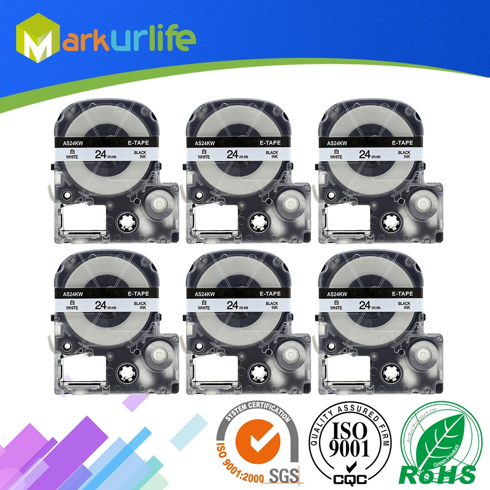 6 упаковок белая этикетка черный текст 24 мм лента принтера совместимая EPSON