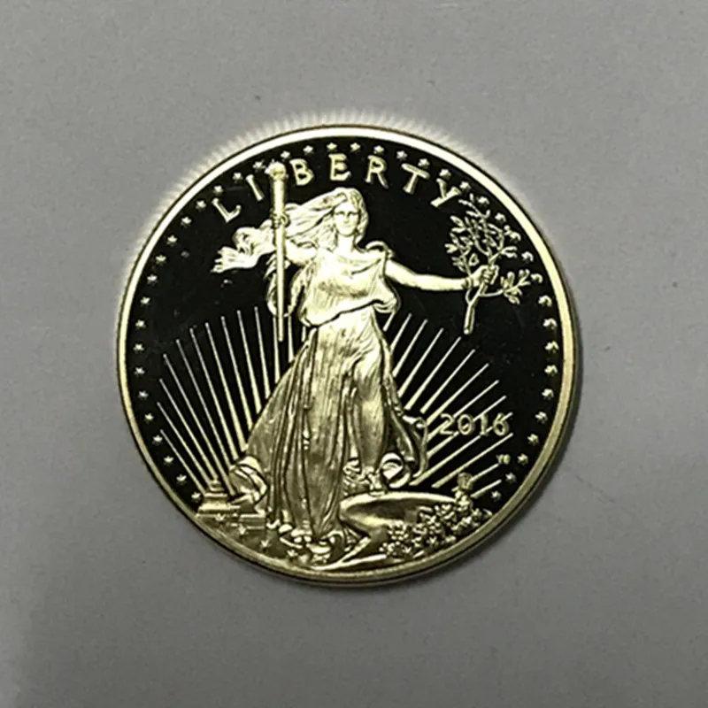 

50 Pcs The non magnetic Freedom 2016 coin liberty 24K real gold plated badge USA eagle 32.6 mm souvenir coin