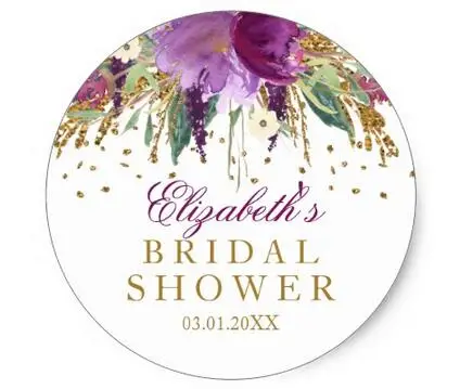 

1.5inch Floral Glitter Amethyst Bridal Shower Sticker