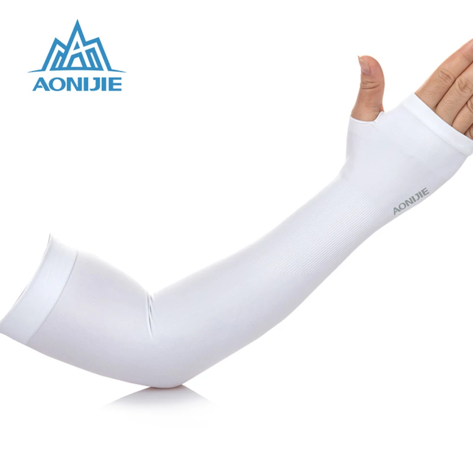 AONIJIE 1 пара солнцезащитный крем рука рукава для занятий велоспортом, перчатки с защитой UV с отверстием для пальца для спорта на открытом воздухе, езда на велосипеде, вождения, бега - Цвет: White