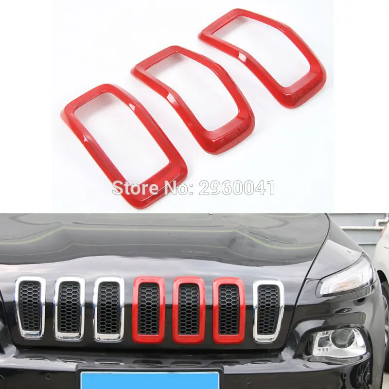 3 шт. для Jeep Cherokee 2014 up красный ABS 3D передняя вставка сетчатый гриль яркая круглая