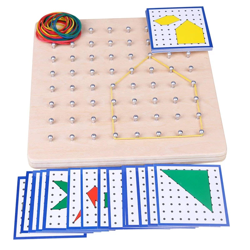 

Baby Toy Wooden Montessori Creative Graphics Rubber Tie Nail Boards With Cards Preschool Childhood Educational Toys For Children