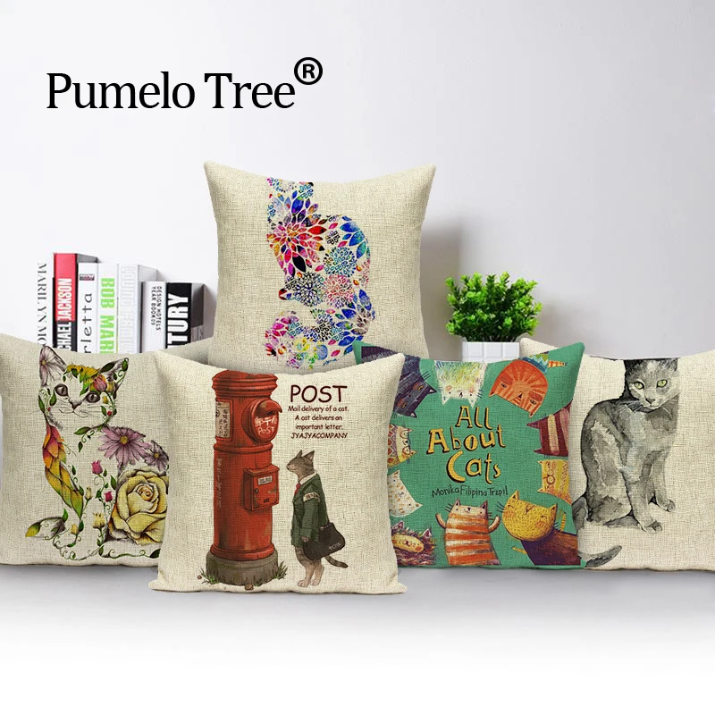 

Animal Pillowcase Cat Cute Car Seat Cover 2018 New Cushion Cover Linen Cartoon Decorative Cushion Covers Custom Throw Pillows