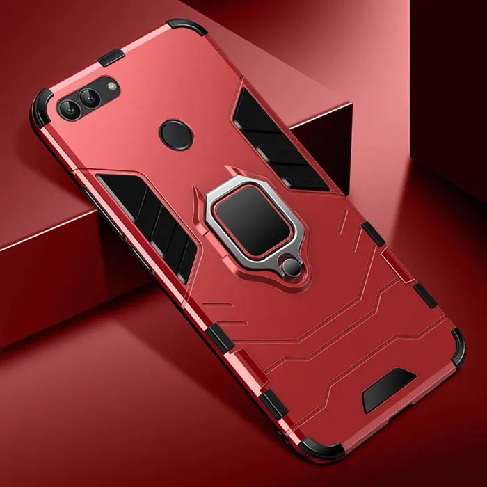 Красный Прочный чехол для huawei P Smart чехол с кольцом-держателем для пальца, военный чехол с полной защитой для P Samrt чехол для телефона - Цвет: Красный
