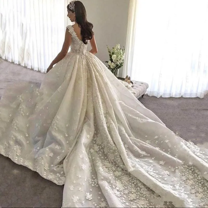 Великолепные Популярные Свадебные платья с длинным шлейфом 3D Цветочные