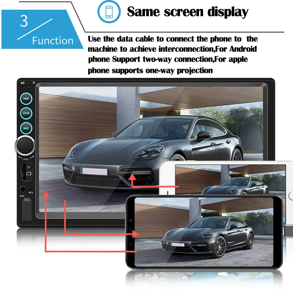 7 дюймовый 2Din автомобильный MP5 плеер HD стерео 12 в FM Радио экран MP3 AUX USB2.0 Handfree Bluetooth