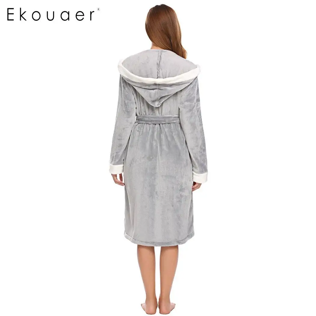 Ekouaer Женское ночное белье кимоно халат купальные халаты с капюшоном длинным