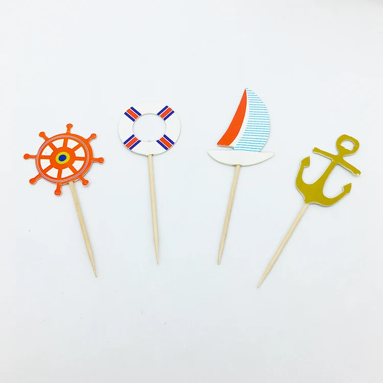 24 шт./лот парусная лодка и Якорь Дизайн торт/капкейк топперы мультфильм